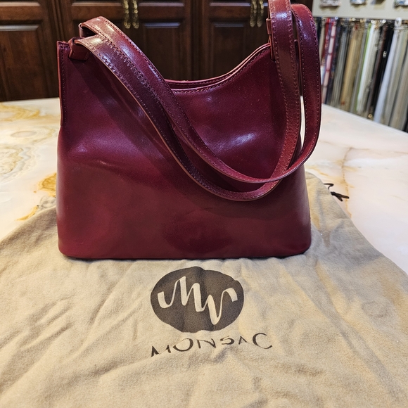 Monsac Deep Red Leather Shoulder Bag - Picture 1 of 3